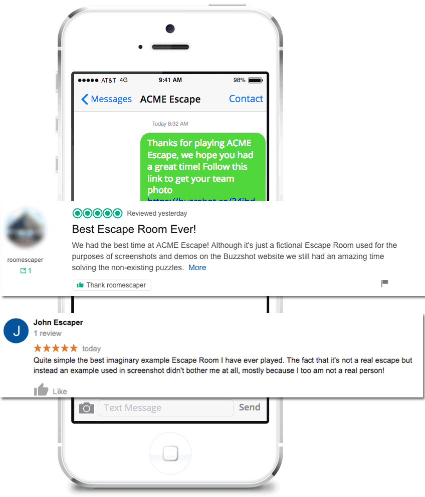 Buzzshot Escape Room Software sending an SMS message